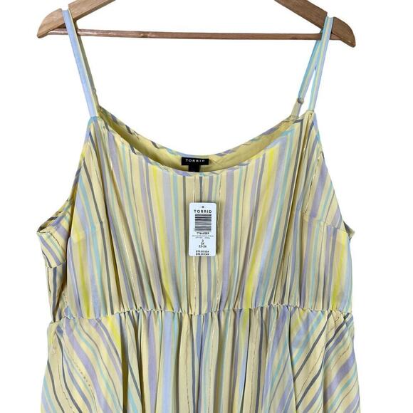 NWT Torrid Midi Chiffon Pleated Sleeveless Dress in Yellow Stripe, Size 3X 22-24 - Picture 3 of 11